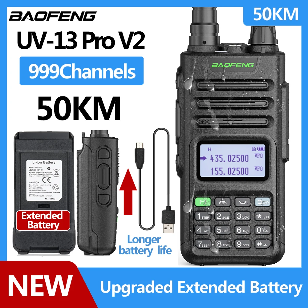 

Baofeng UV-13 PRO V1 V2 10W Walkie Talkie High Power Extend Battery 999CH Dual Band Waterproof Type-C UV-5R UV-S9 Plus Radio