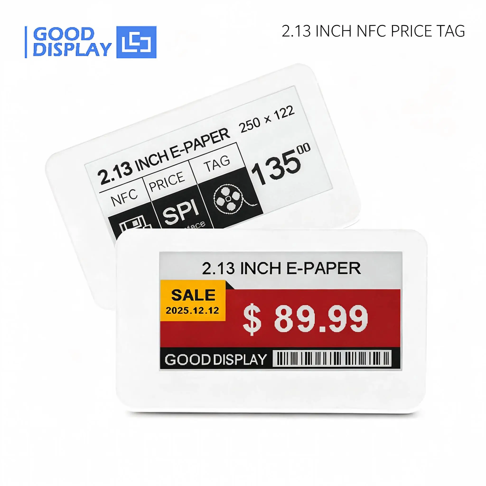 Étiquette ESL d'affichage de papier électronique NFC sans fil de 2.9 pouces, alimentée par NFC, aucune batterie requise, étiquette d'étagère électronique multicolore