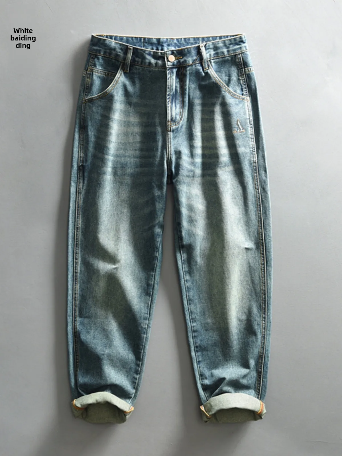 

Мужские джинсы с американской талией в стиле ретро, весенние новые повседневные широкие брюки прямого кроя, модные городские износостойкие брюки