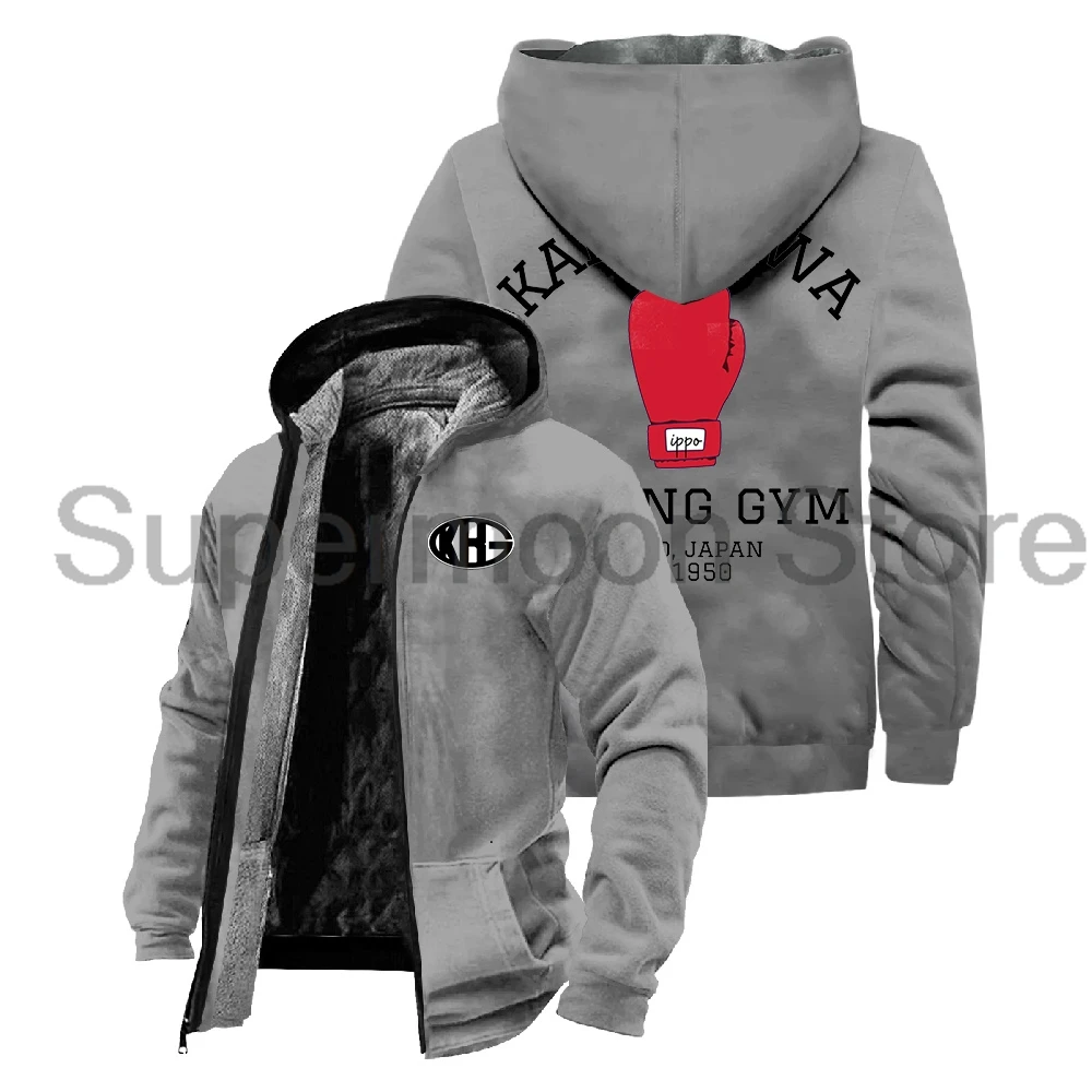 Jaket Hoodie lengan panjang pria wanita, mantel parka Anime hayime No Ippo Kamogawa Boxing Gym Unisex, jaket Streetwear ritsleting lengan panjang musim dingin