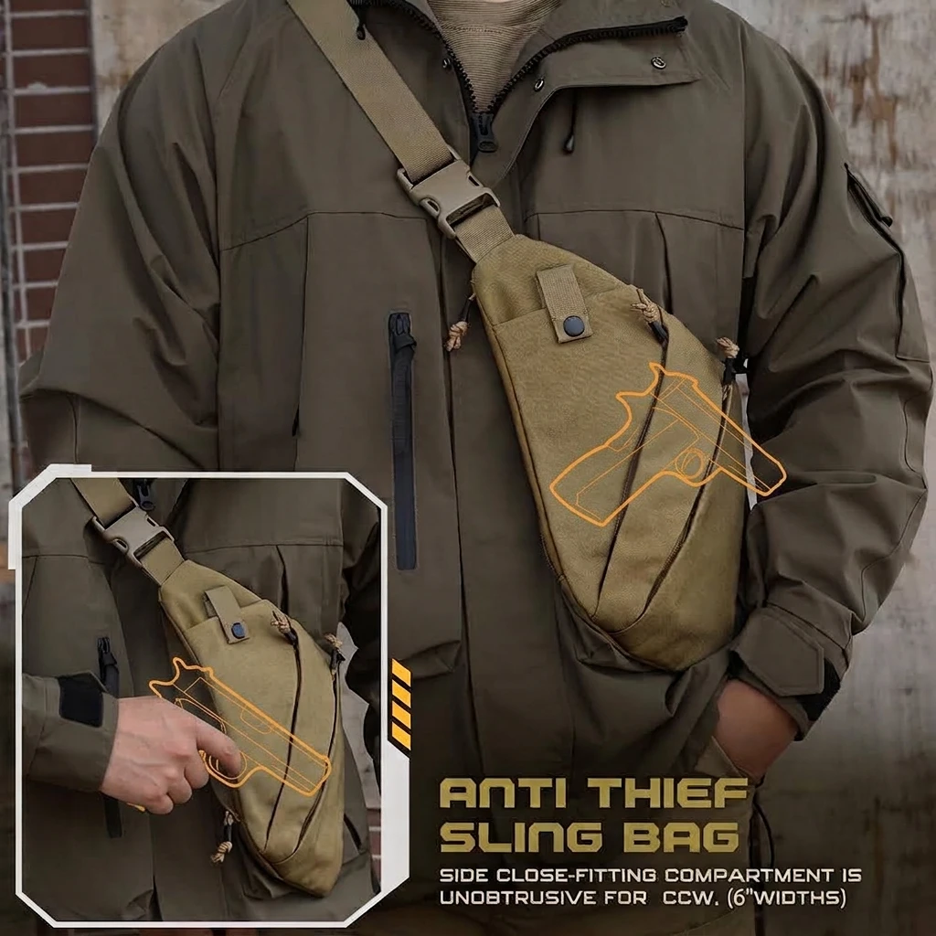 Tactical Concealed Carry Gun Bag - Right-Hand Draw Pistol Holster with Anti-Theft Design Lightweight Crossbody Chest Bag