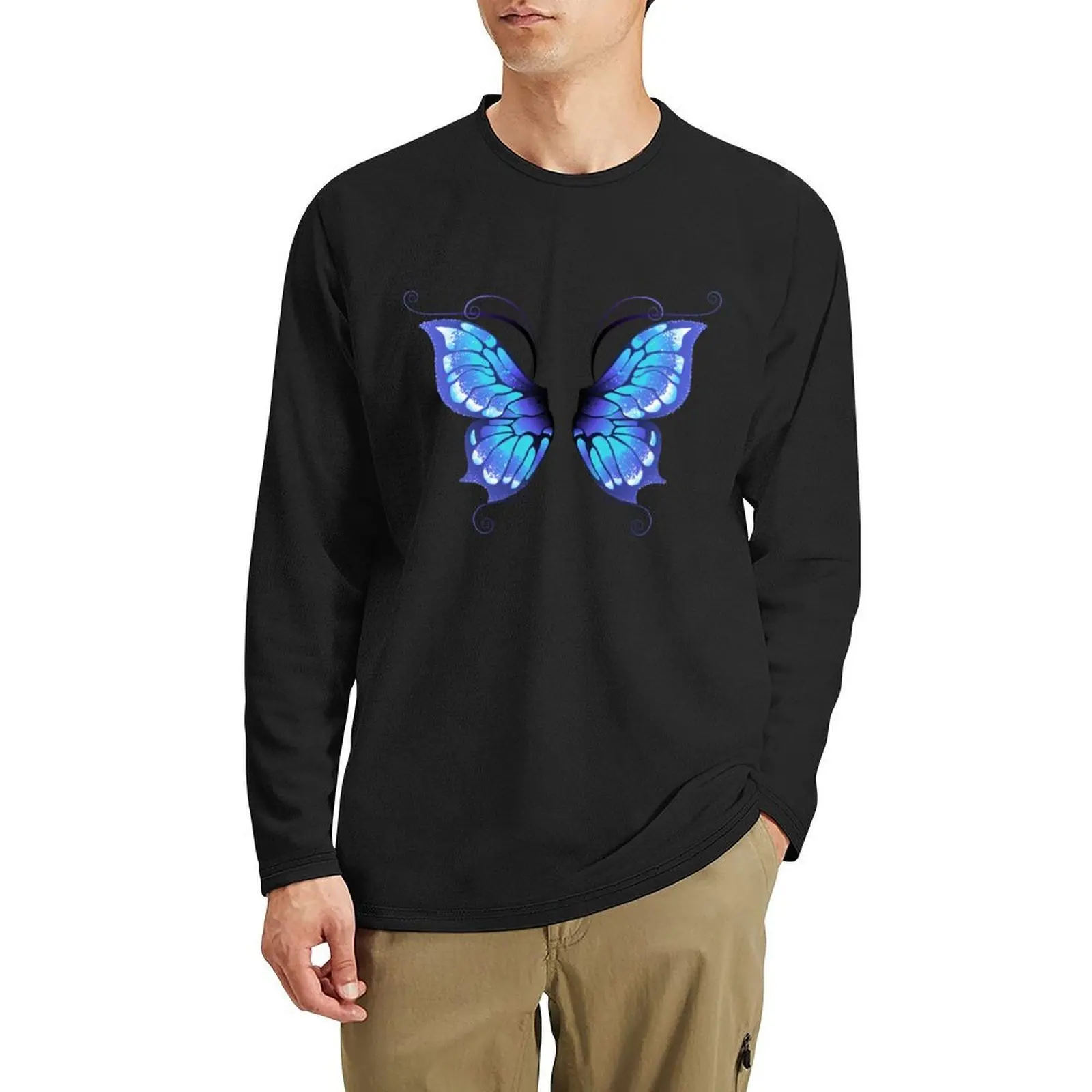 

Glowing butterfly wings ( Blue wings ) Long T-Shirt anime clothes sports fan t-shirts cute clothes t shirts men