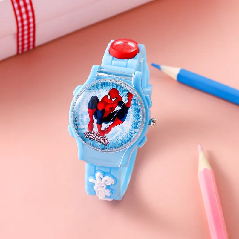 Marvel Flip Rotatable Watch Avengers Spider-Man Cartoon Children\'s Watch Quartz Clock Boys Birthday Gift Silicone Watch