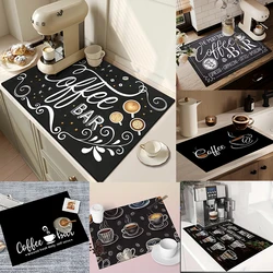 Classic Coffee Design Dish Drying Mat Soft Rubber Non-Slip Absorbent Stain-Resistant For Kitchen & Coffee Bar Countertops