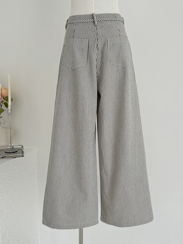 Women Korean Vintage 2000s Aesthetic Striped Baggy Pants Wide Leg Pantalones Long Trousers Old Money Design Y2k Streetwear Chic