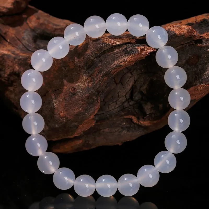 JD 7A Natural White Agate Strand Bracelet Women Men Round Bead Stretch Energy Yoga Bracelet 6 8 10 12mm Meditation Yoga Jewelry