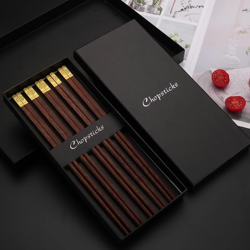 Chinese Chopsticks Set, Household, High-Grade Gift Box, Tableware, Non-Slip, No Paint, Original Color