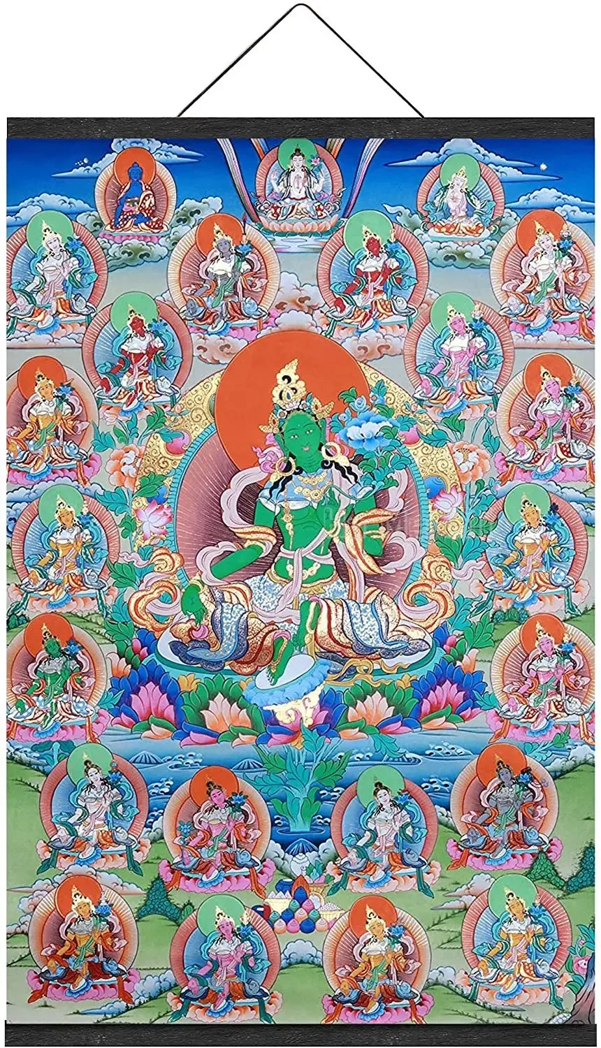 Buddhist Green Tara Thangka Home Office Meditation Feng Shui Yoga Wall Art Poster