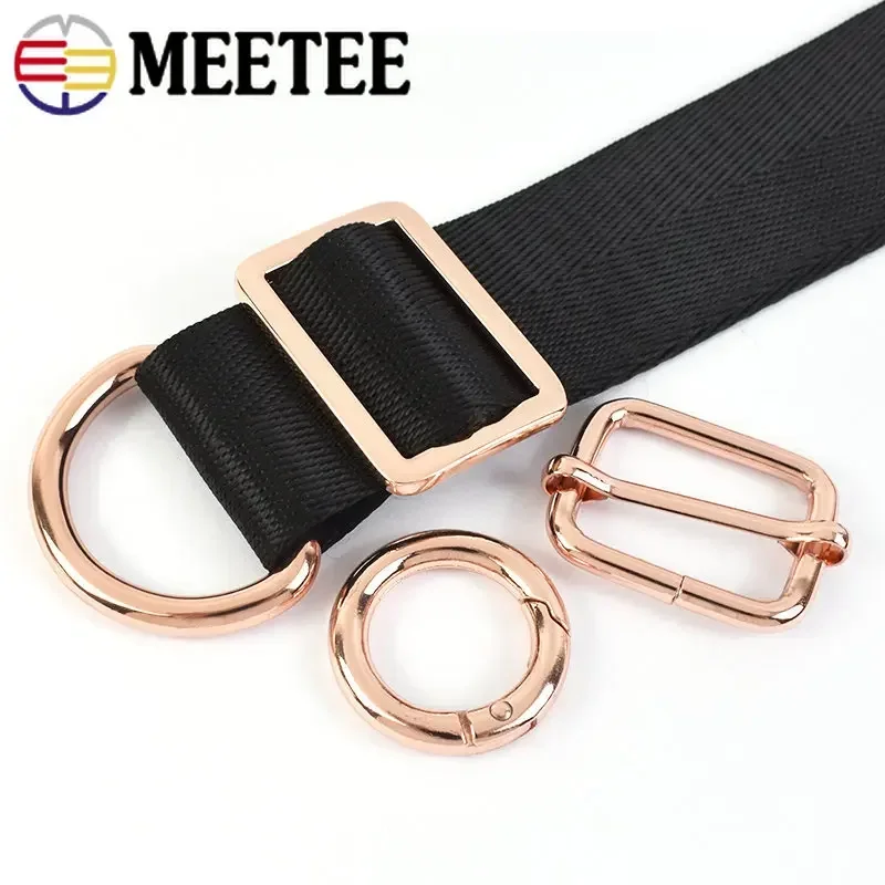 10Pcs RoseGold Bag Buckles Metal O D Ring Clip Clasp Tri Glide Slider Hook Backpack Belt Strap DIY Hardware Sewing Accessories