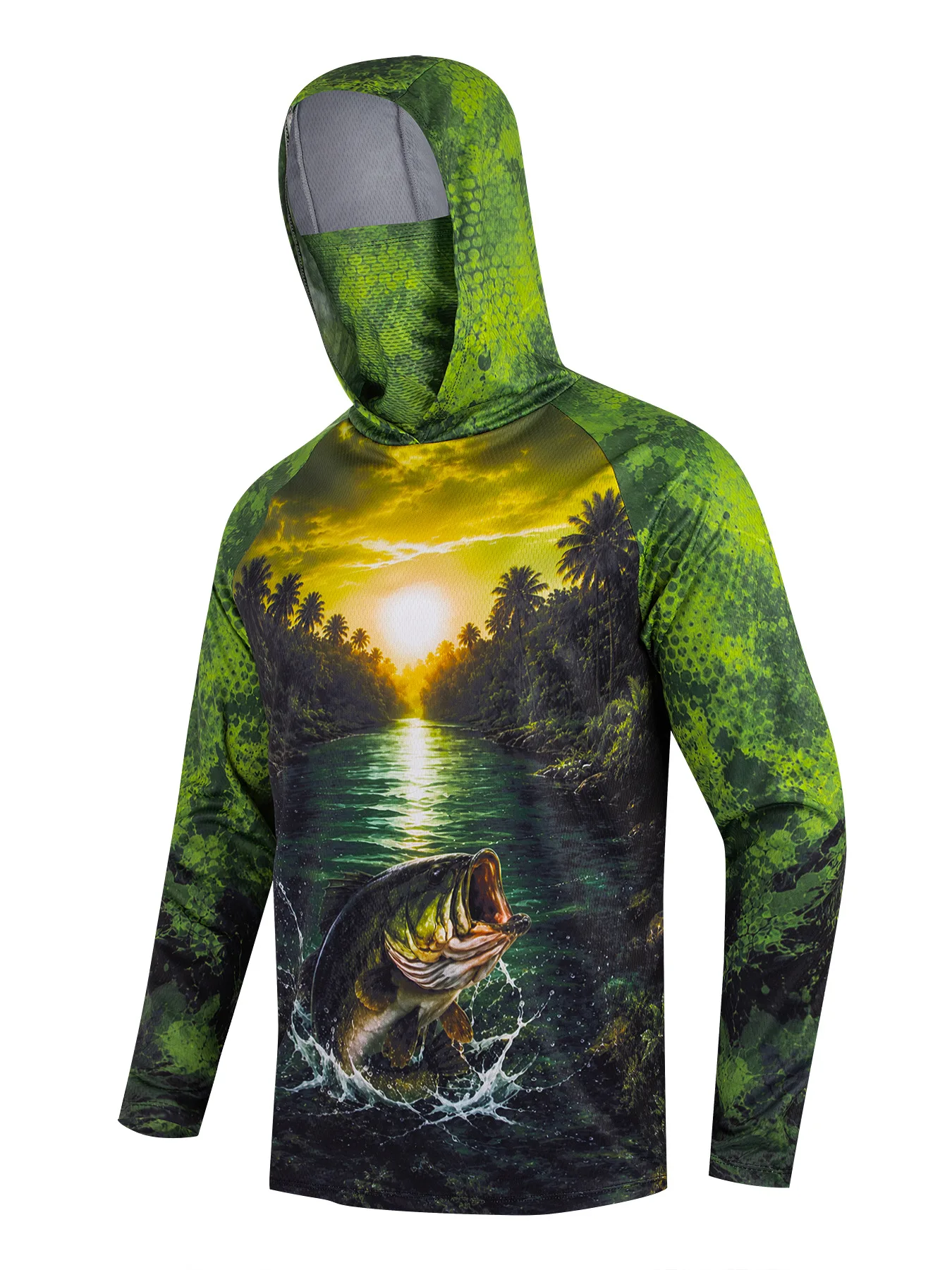 TOP Outdoor Fishing Hoodie for Men UV Protection Face Mask Neck Gaiter Quick-Dry Breathable Anti-Mosquito Sun Shirt Hooded Top