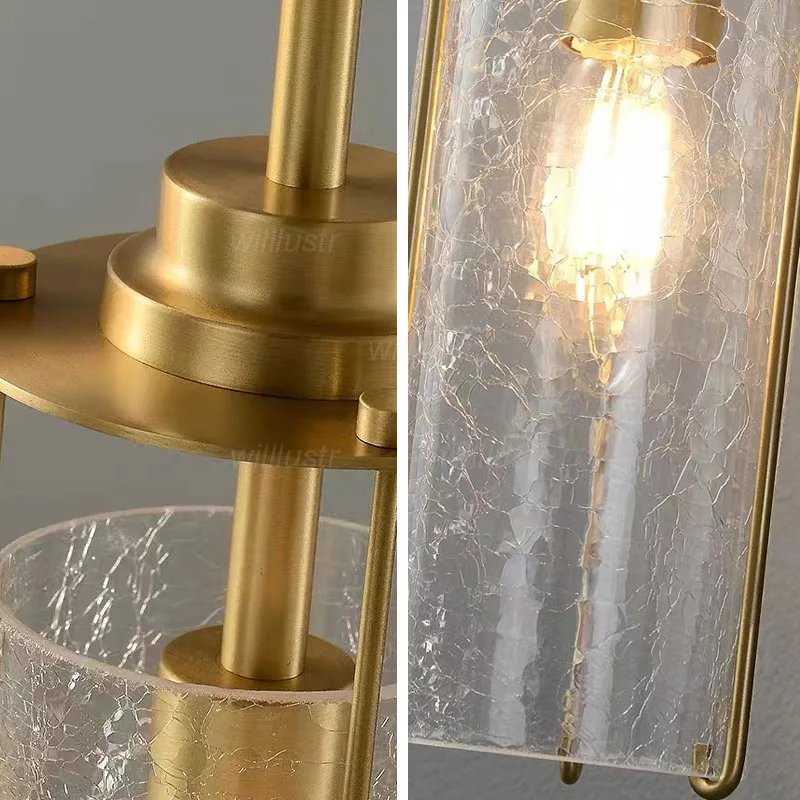 Luxury Copper Pendant Lamp with Creative Cracked Glass Hotel Cafe Bar Staircase Villa Ceiling Chandelier Suspension Light