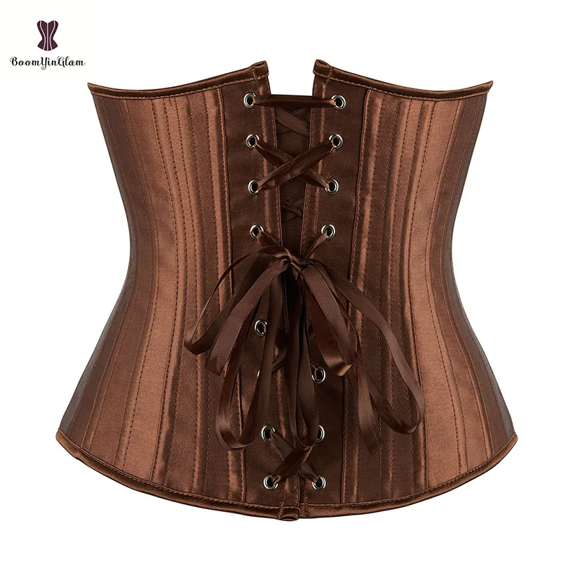 Solid Black Champagne-Colored Corset 26 Steel Boned underbust Corselet Women Cupless Chest Binder Bustier