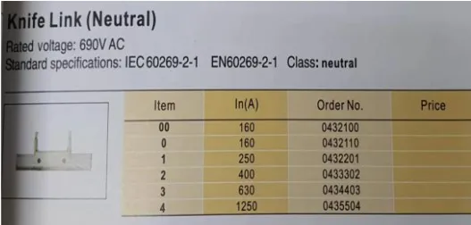 Fuses: LINDNER NH4 NT4 1600A 500V 8004.1607 / NH4 1000A 8004.1007 /NH4 630A 8004.6307 500V gG / Knife Link Neutral 1250A