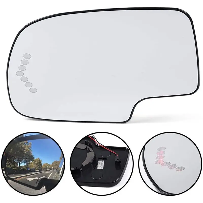 A33K-Auto Dim Signal Light Heated Side Mirror Glass Replacement For Chevy GMC Cadillac 03-07 Rearview Mirror Glass view 2