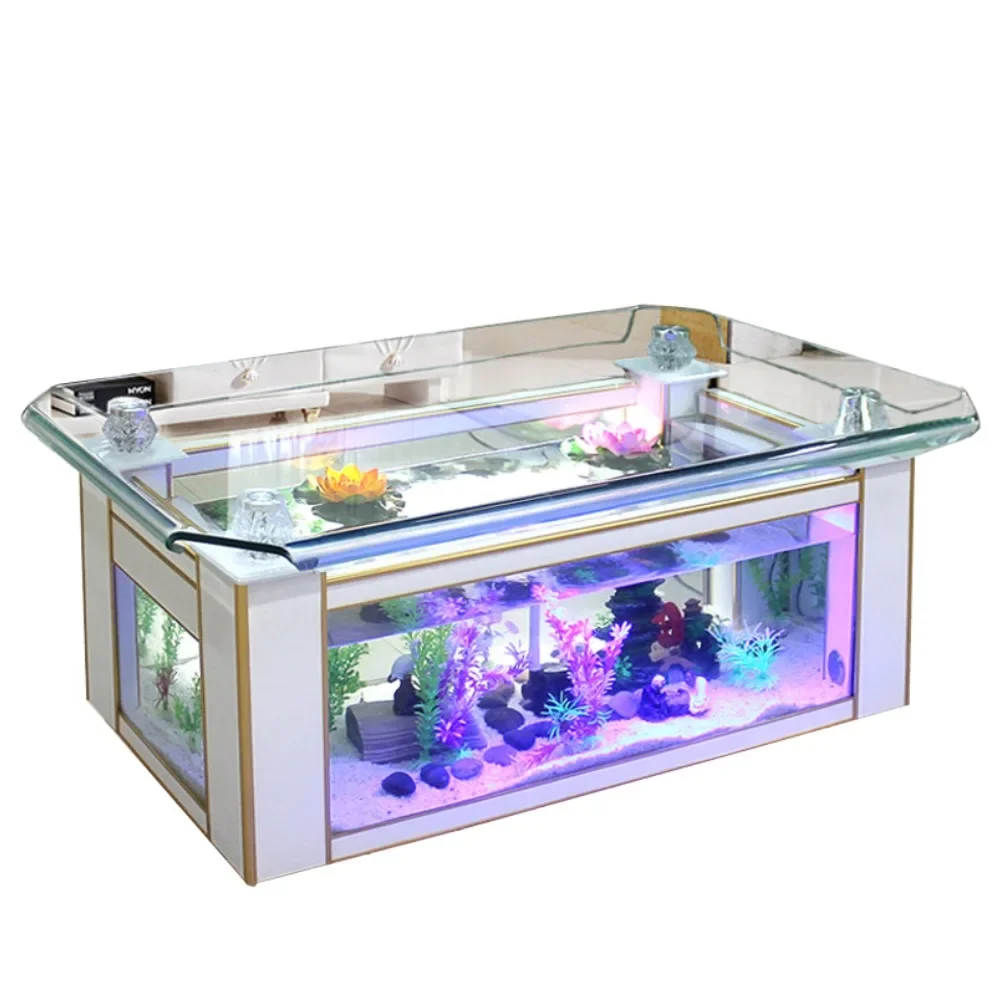 Wholesale aquarium turtle tank living room sofa table top ultra white curling coffee table ecological glass fish tank