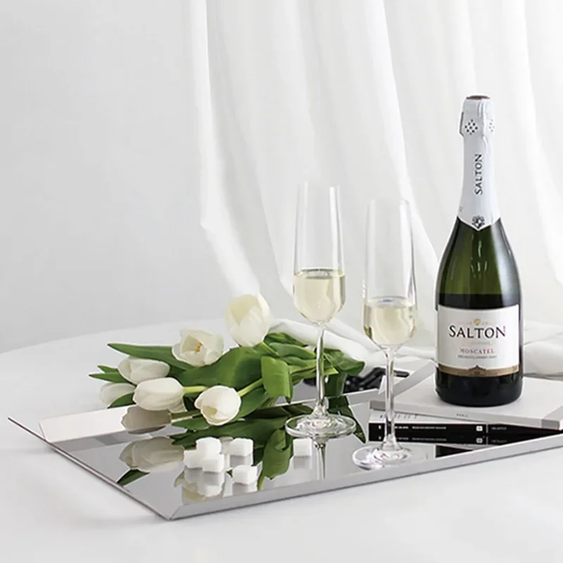 Modern simple mirror stainless steel tray wine set wine glass