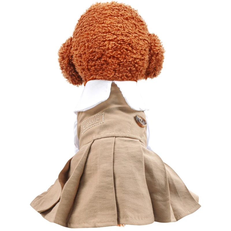 Pet Dog Cat Clothes Spring Summer Dress Khaki Doll Collar Puppy Floral Skirt Casual Tutu Coats Dress For Small Dog Pet Apparels