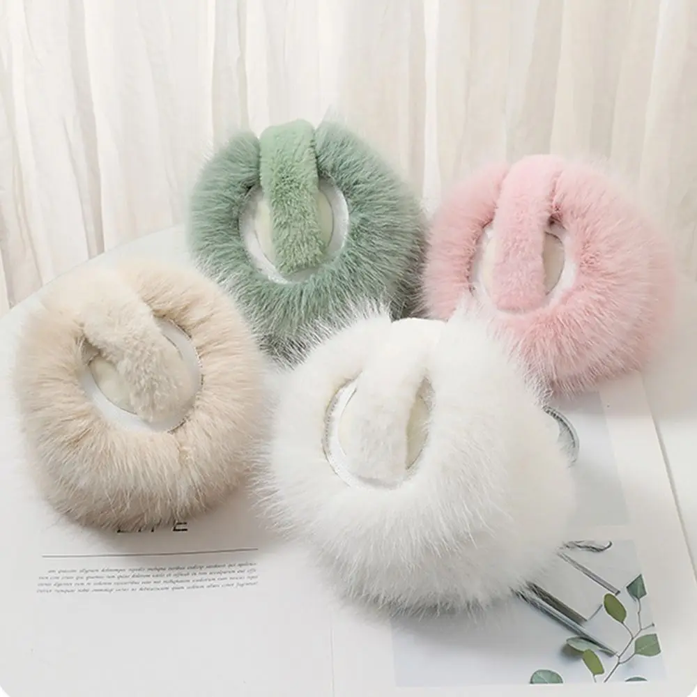 Fashion Comfortable Winter Earmuffs Windproof Foldable Plush Ear Covers Solid Color Women Men Ear Warmer for Cold Weather