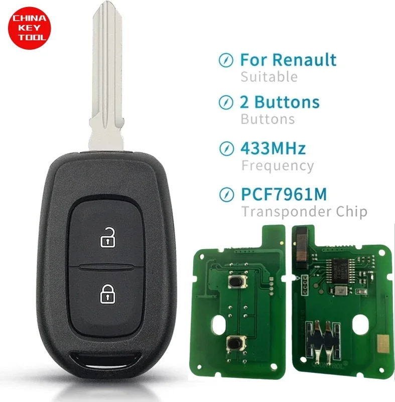 1PCS 2 Buttons Car Remote Key For Renault Sandero Logan Lodgy Dokker Dacia Duster 4A 7961 Chip 433Mhz with logo