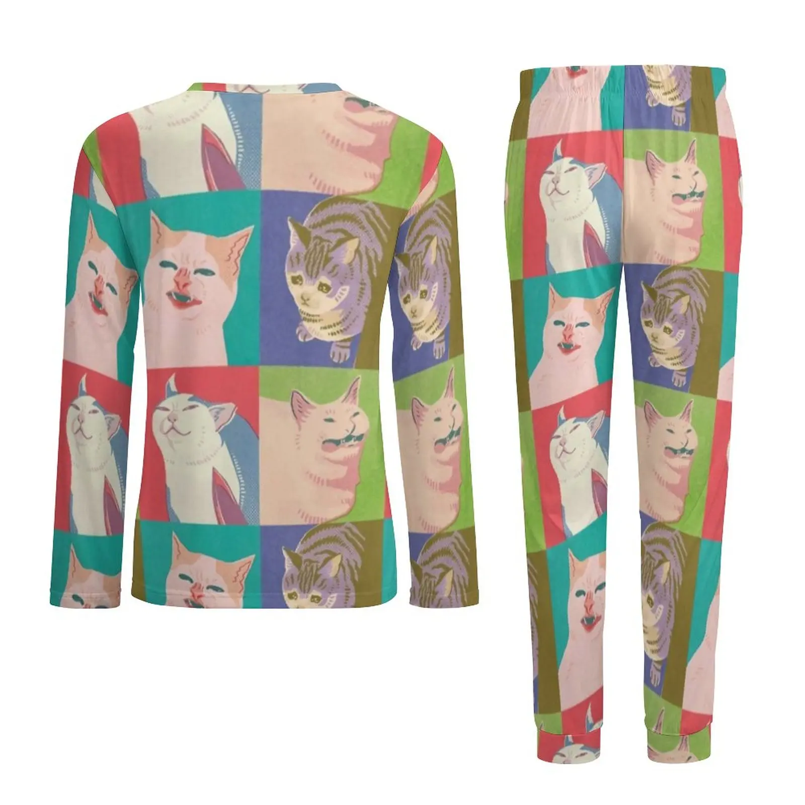 Vier Meme Katzen Pyjamas Mann Lustige Tier Druck Trendy Nachtwäsche Frühling Langarm Schlafzimmer Grafik Pyjama Sets Große Größe 4XL 5XL