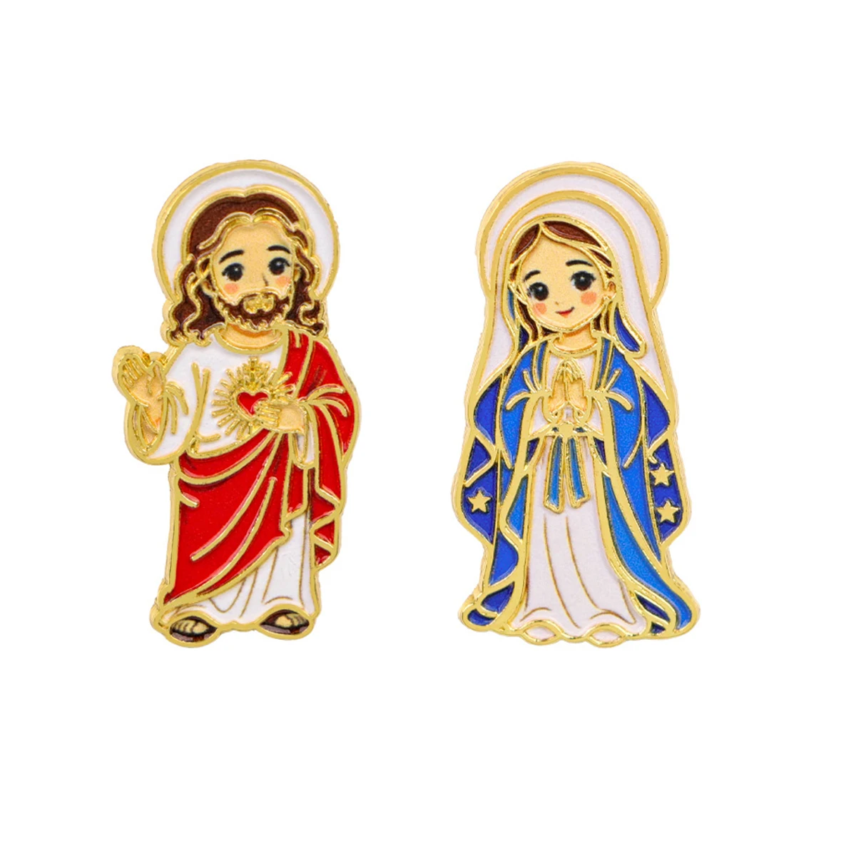 2er-Set Jesus Jungfrau Maria Emaille-Anstecknadeln Brosche für Mantel Vintage Broschen Kragen Reversnadeln Metallabzeichen Schmuck Geschenk – Detail 1