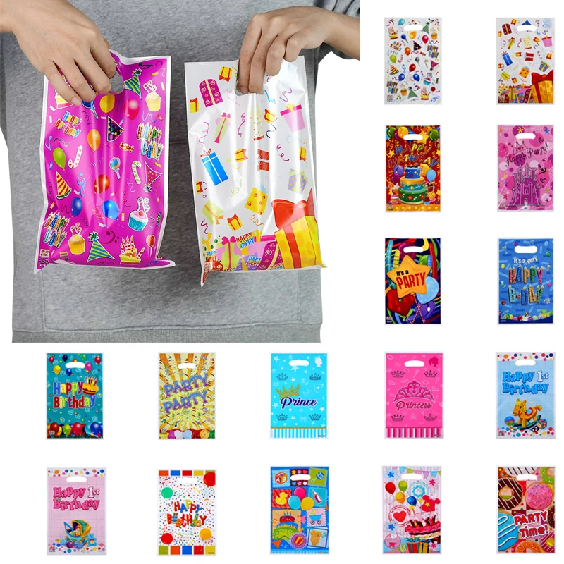 

10pcs Printed Gift Bags Polka Dots Plastic Candy Bag Child Party Loot Bags Boy Girl Kids Birthday Party Favors Supplies Decor