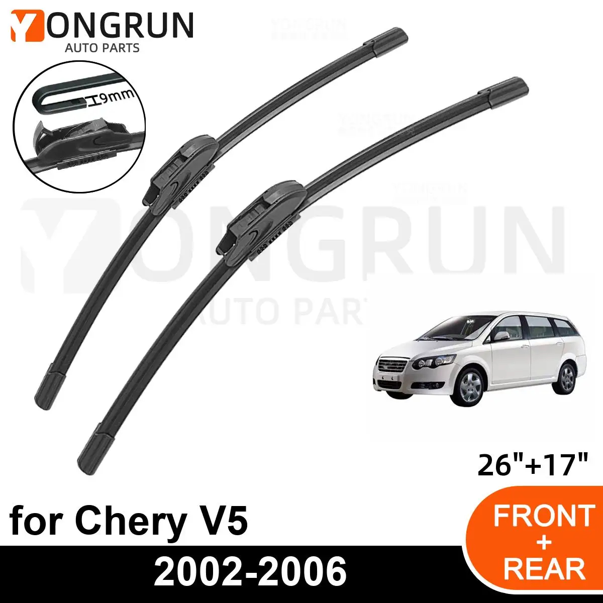 

Стеклоочистители передние Автомобильные для Chery V5 2002-2006, резиновые щетки стеклоочистителя 26 + 17 дюймов, аксессуары для лобового стекла автомобиля