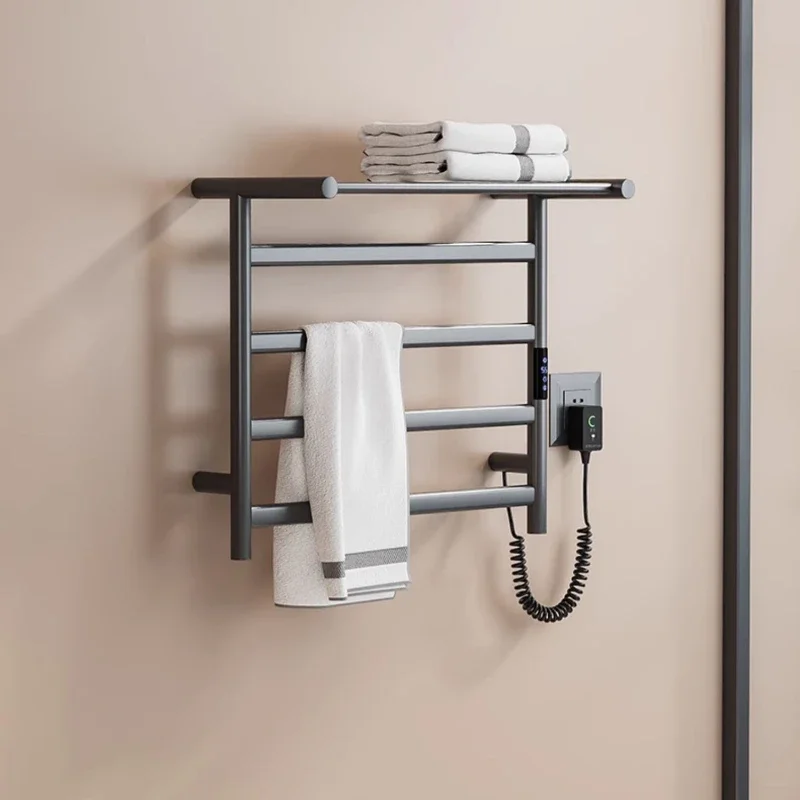 Grey Electric Towel Rack Intelligent Whole Machine Heating Timing Drying Towel Rack Bathroom Accessories Heated Towel Rack