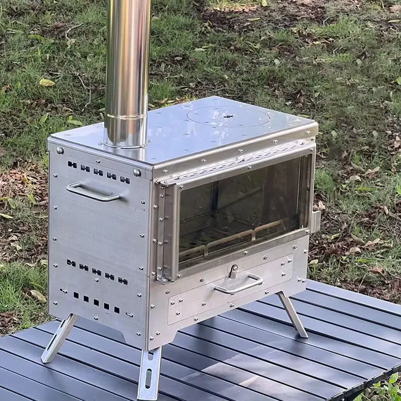 Estufa de leña de acero inoxidable 304 para acampar al aire libre, horno portátil, estufa de Camping multifuncional con calefacción para Picnic