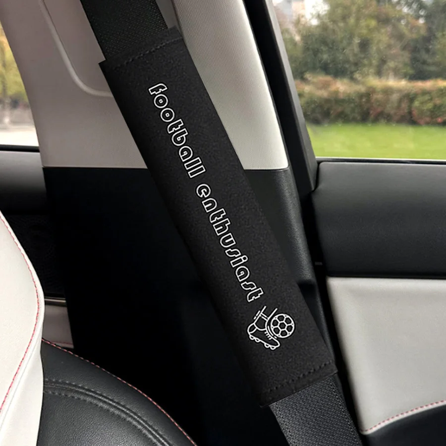 2pcs car seat belt cover, footrest soccer embroidered shoulder protector, soft and comfortable, car interior accessories