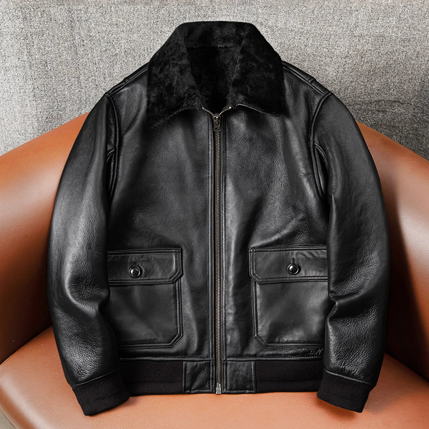 

Original ecological lamb fur fur integrated genuine leather men's G1 flight suit large size thickened thermal jacket