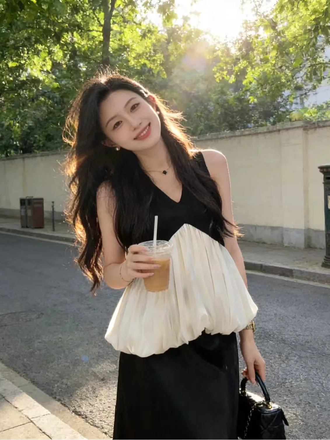 French Style V-Neck Splice Sleeveless Vest Women's Summer High-End Sensation Personality Beautiful Bouquet Top Breathable Cot...