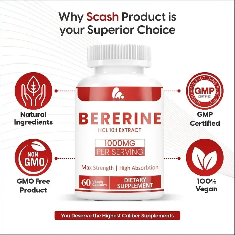 

Berberine Hydrochloride 500mg Non-GMO Vegetarian Capsules 60 Count Supplement for Health Benefits