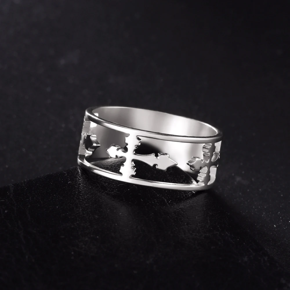 COOLTIME Fashion Cross Ring for Women Stainless Steel Hip Hop Religious Christian Engagement Couple Rings Jewelry Gift