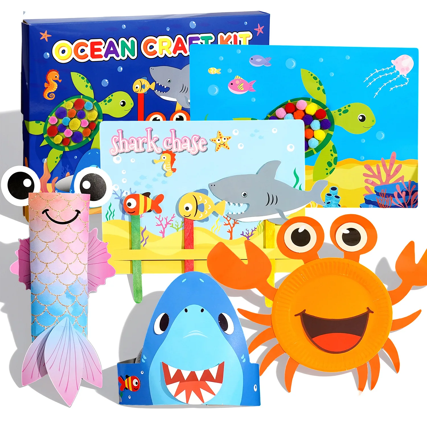 Handicraft Set Ocean Cartoon Animal Paper Plate Paper Bag Hand Puppet DIY Hairball Sticker Painting