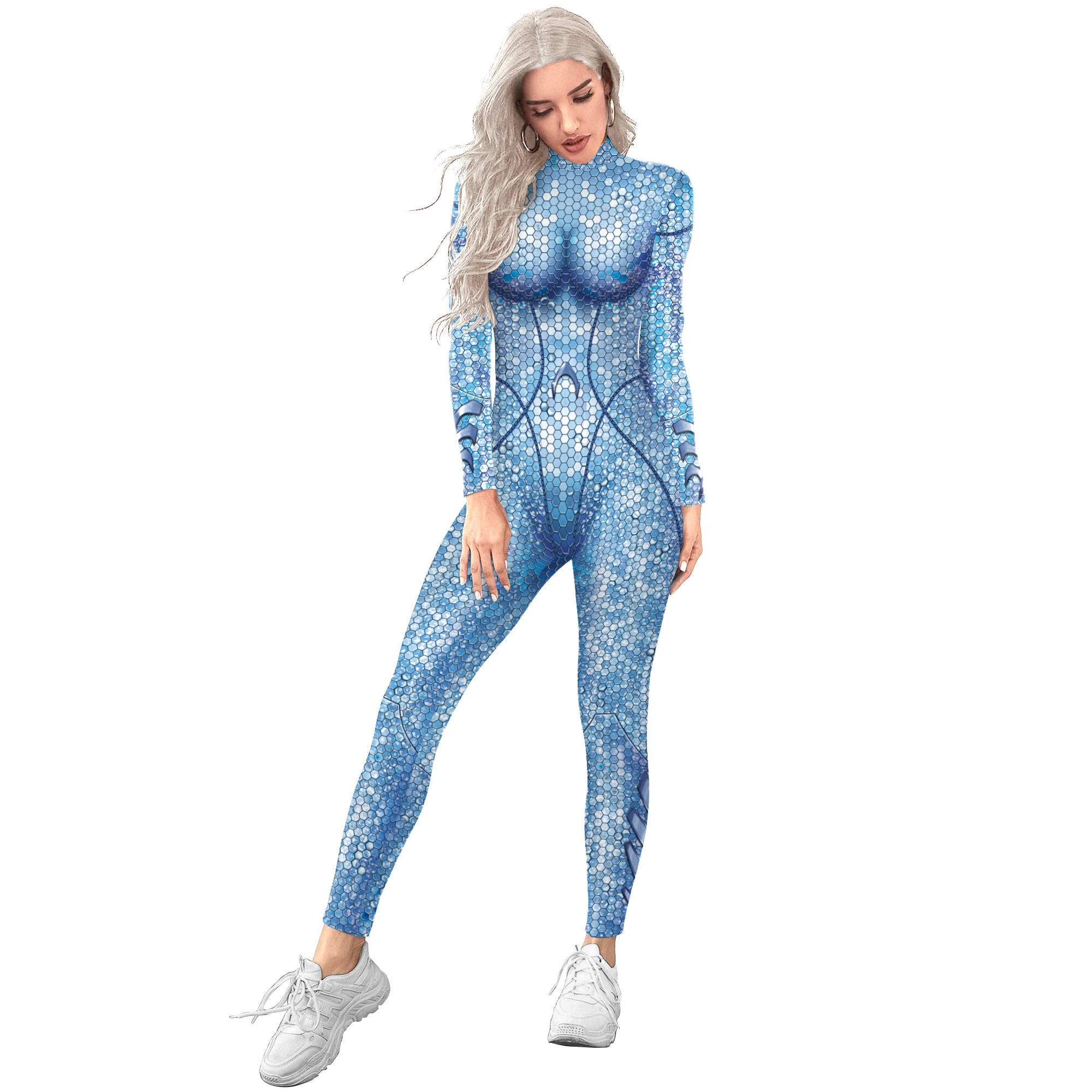 VIP MODA Cobra Imprimir Cosplay Traje Adulto Terno Halloween Carnaval Zentai Spandex Costume Mulheres Bodysuit Macacões