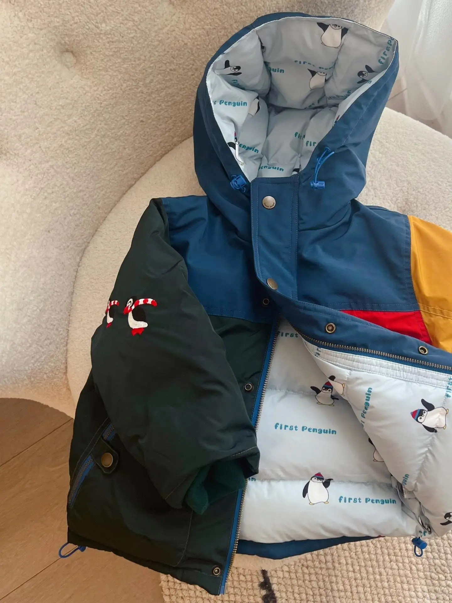 

Trendy Double-Sided Children's Winter down Cotton Jaet with Hat Boys' Embroidery Coat Sli Outerwear Korean Sle