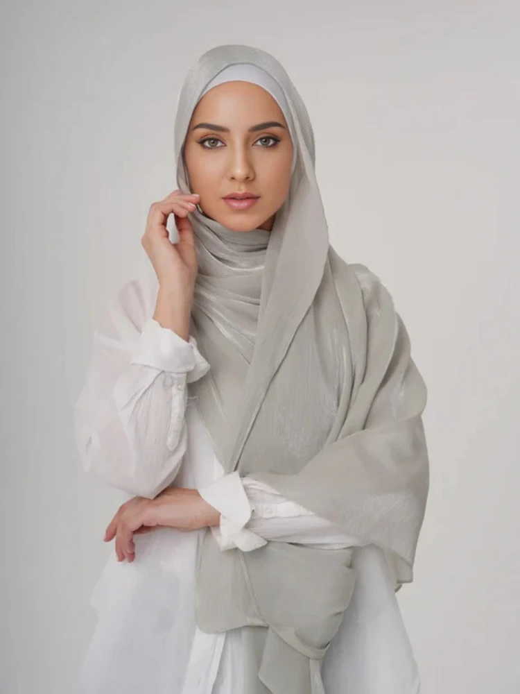 Aura Zijde Organza Hijab Sjaal Chiffon Hijaabs voor Vrouwen Ademende Lange Sjaal Tulband Hoofd Wrap voor Vrouwen Moslim Mode Voile