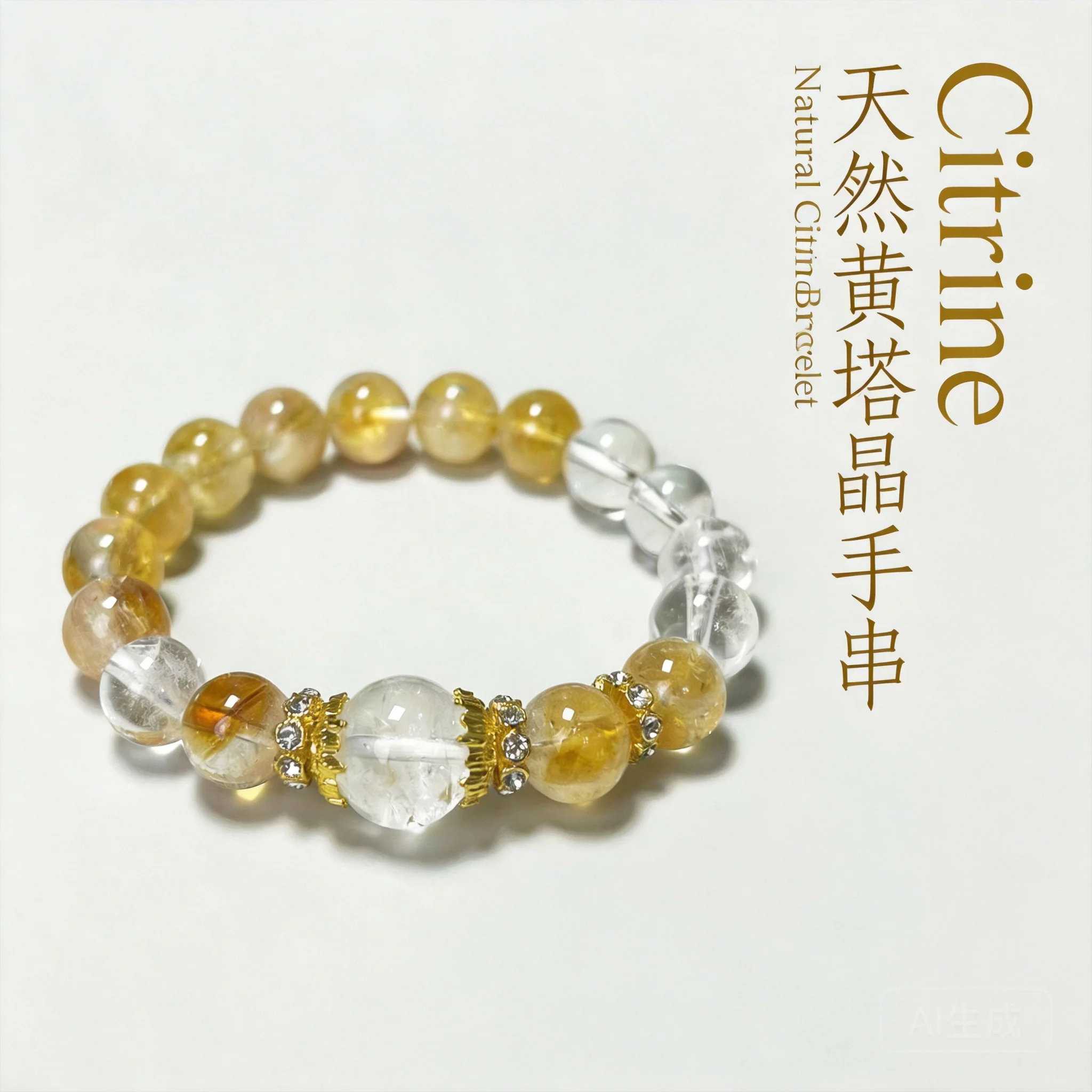 

Chinese Style Lucky Wealth Attracting Natural Citrine Clear Quartz Bracelet Spiritual Good Fortune Healing Crystal Jewelry For
