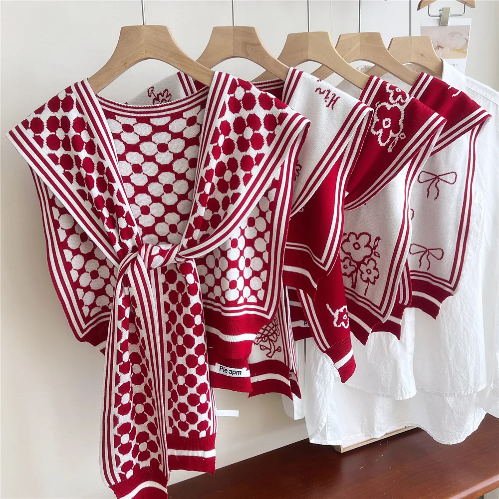 Poncho Cloak Korean Air-conditioned Rooms Knitted Shawl Women's Spring and Autumn Knitted Cross Shawl Fashion Wrap Solid Scarf