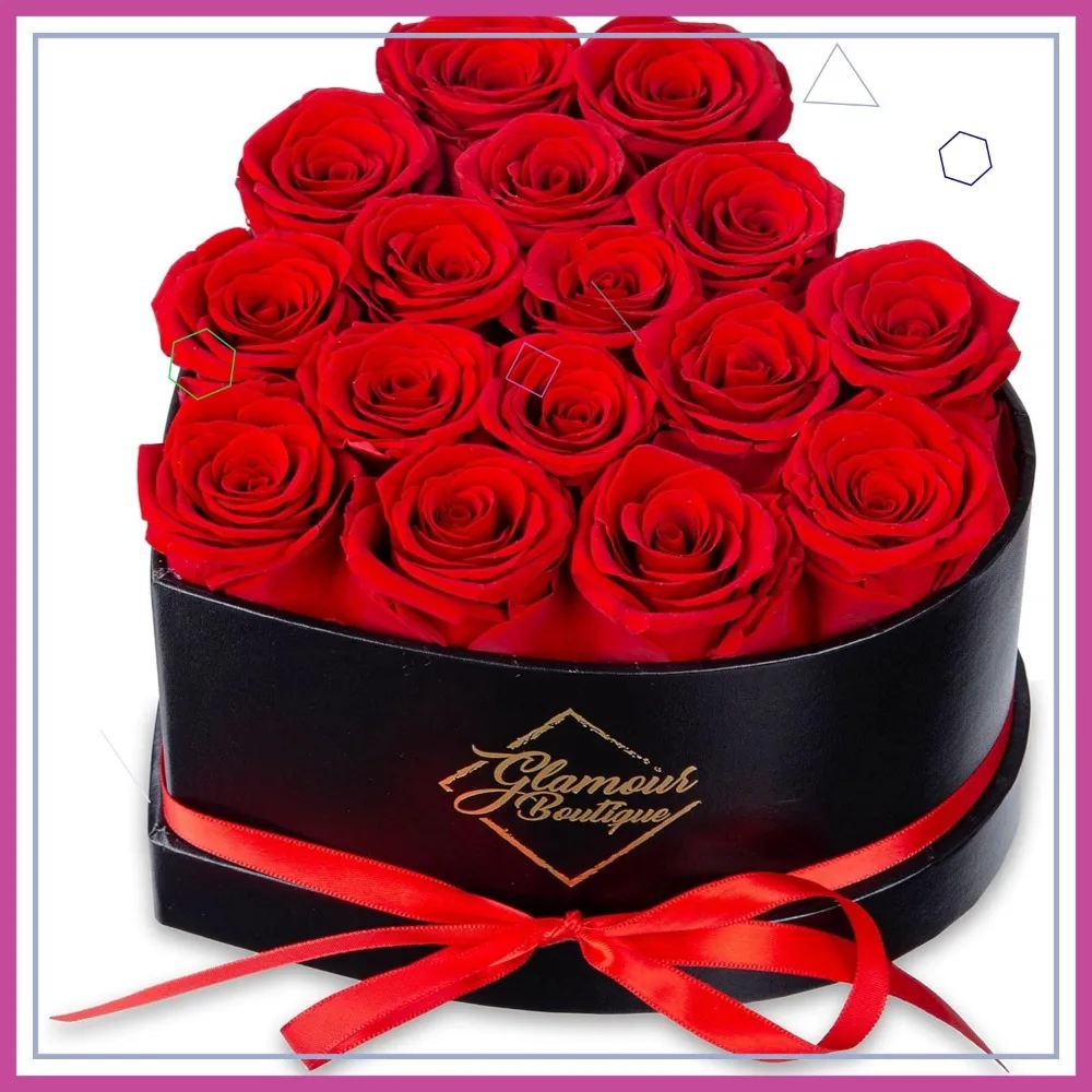 

16 Preserved Roses in Heart Box - Eternal Flower Gift for Women, Red Color, No Maintenance Required