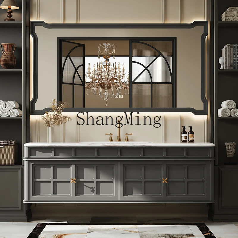 

SM Cream Wind Luxury Stone Bathroom Cabinet Combination Toilet Wash Bench Oak Wash Sink Face Wash Basin Cabinet