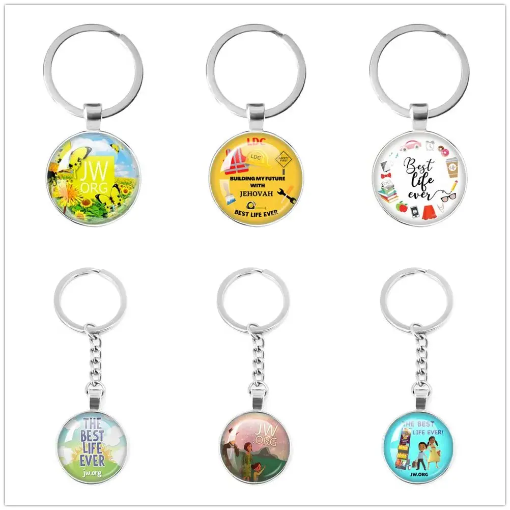 JW.org The Best Life Ever Glass Cabochon Keyring Handmade Circular Pendant Keychain Jewelry Gifts Accessory For Friends