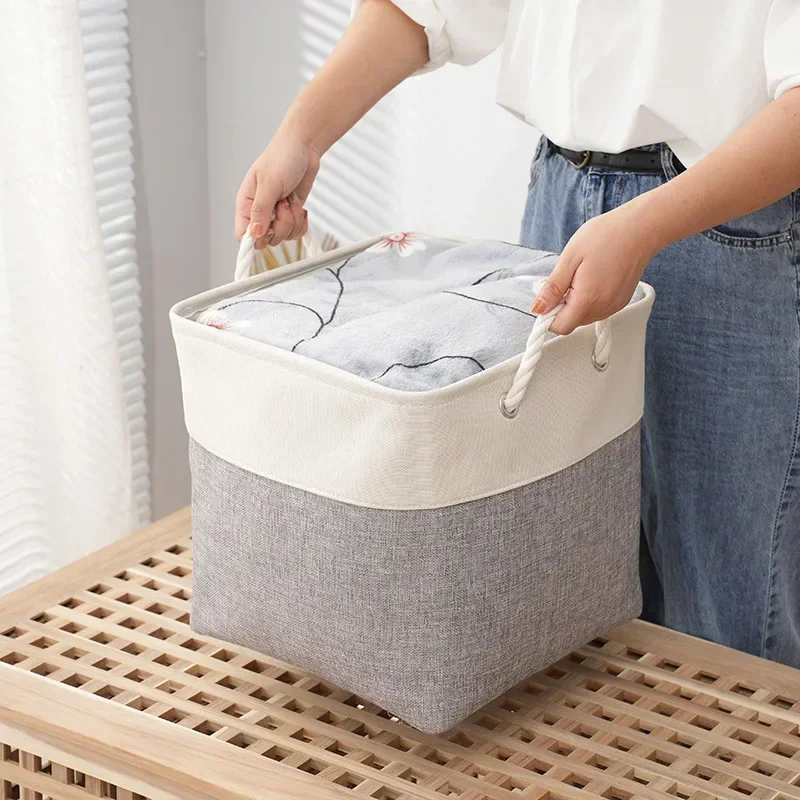 New Cotton Linen Folding Strap handle organizer Clothes sundries storage box Cabinet storage bag Laundry Basket laundry basket