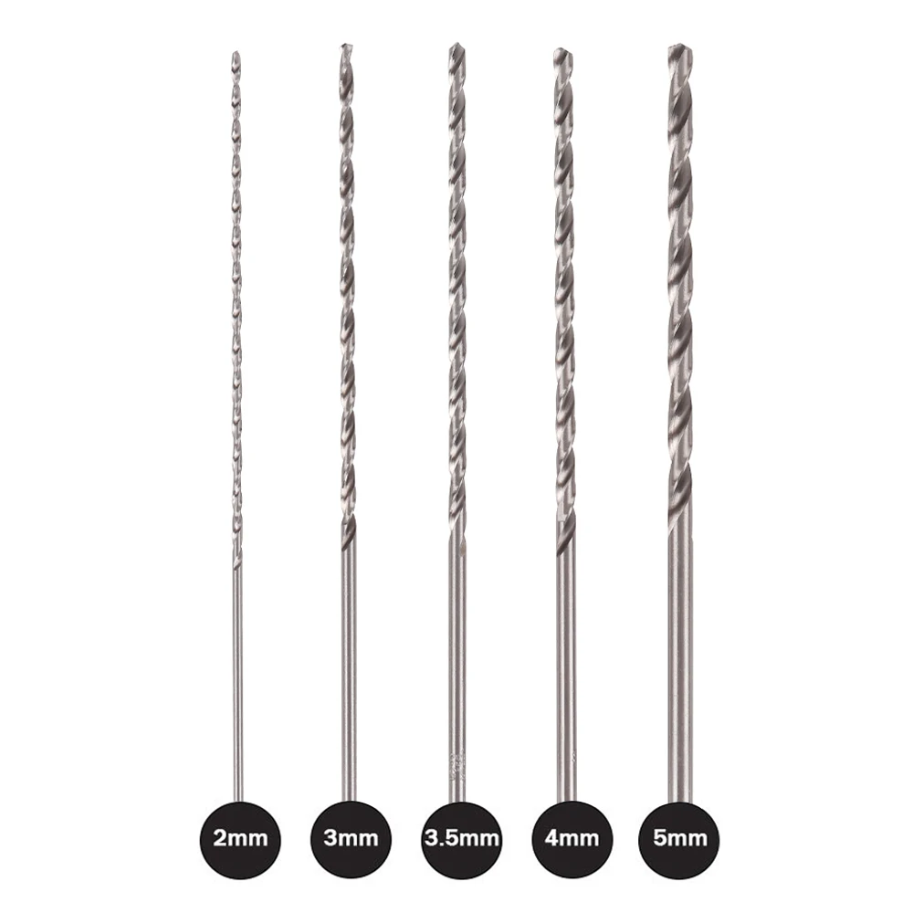 5PCS Twist Drill Bits Hole Saw Cutter Woodworking Tools Extra Long HSS Straight Shank Drill Bit Set Power Tool Drilling Bits