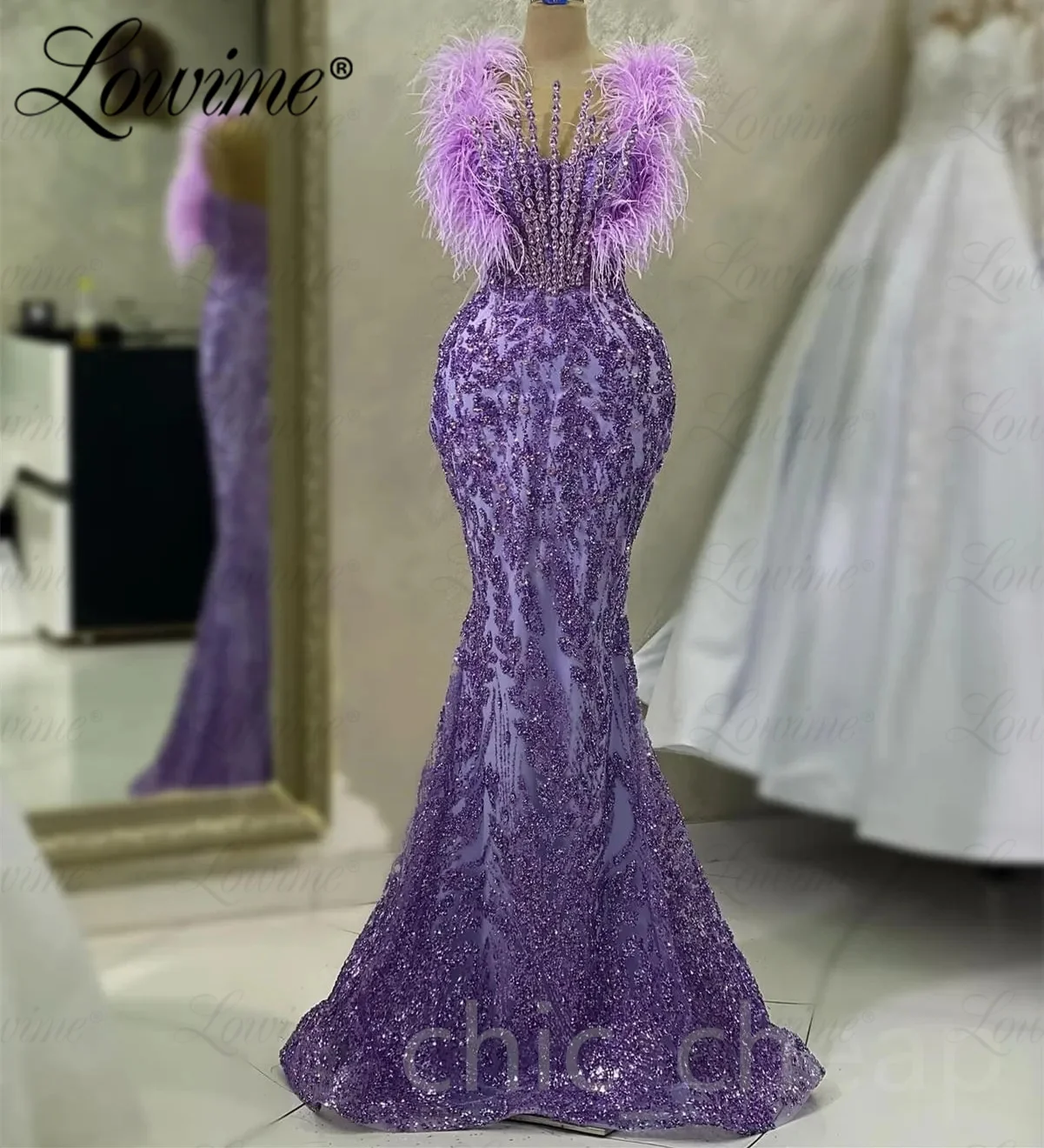 Vestido de noche púrpura con plumas de cristales, traje de sirena para fiesta, boda, graduación, celebridad, túnicas árabes de Dubái, novedad de 2023