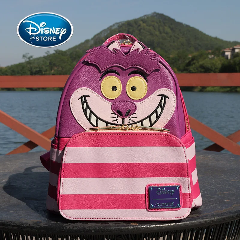 ดิสนีย์ อลิซในแดนมหัศจรรย์ แมวเชสเชียร์ หน้ายิ้ม ลายหนัง PU กระเป๋าเป้สะพายหลังผู้หญิง กระเป๋าเป้สะพายหลังขนาดเล็ก