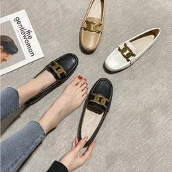 2024 Genuine Cow Leather Mocasines Women Chain Flats Shoes Ladies Comfy Slip On Loafers Casual Daily Footwear Femme Walking Shoe