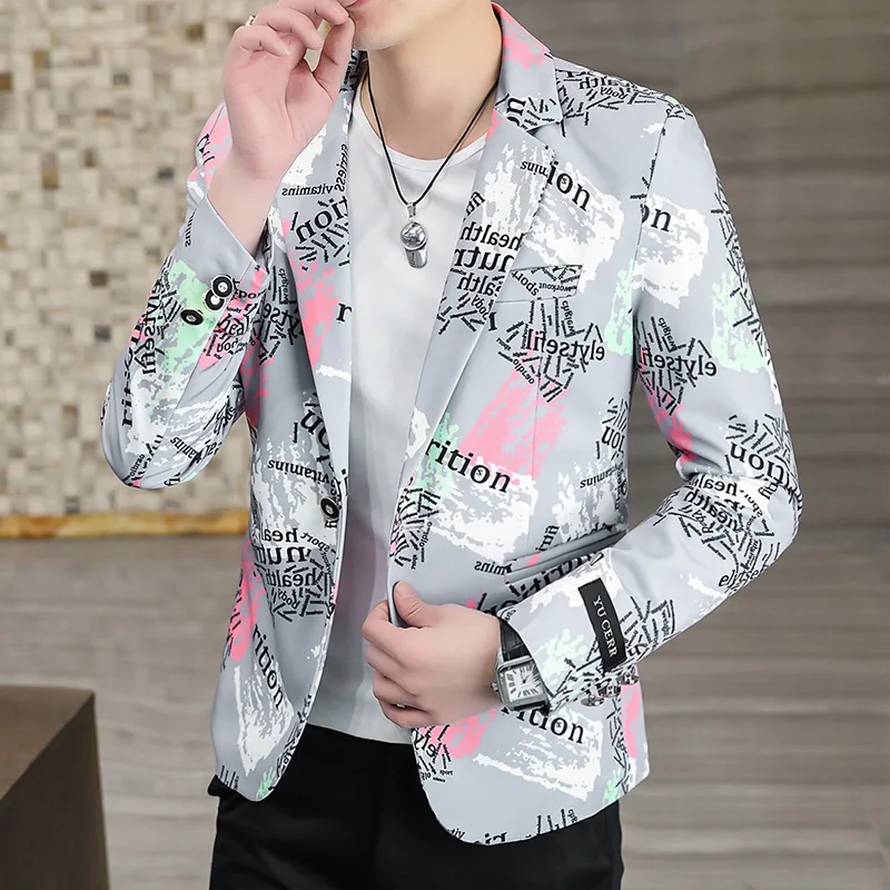 2022 New Fashion Print Suit Jacket Men\'s Slim Fit Casual Blazers Streetwear Social Club Prom Formal Party Suit Coats Hommes