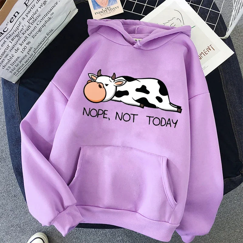 Nope Not Today Funny Cows Print Hoodies Hip Hop Streetwear Kawaii Women Sweatshirts 2023Spring Autumn Women Pullovers Hoodie